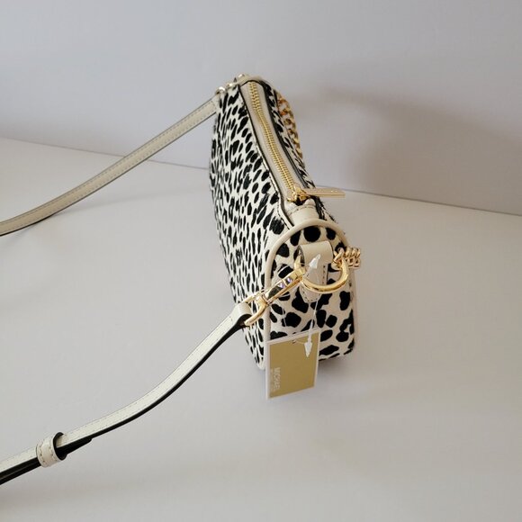 Michael Kors Carmela Small Pouchette Crossbody Bag Light Cream Leather Haircalf - Picture 5 of 7